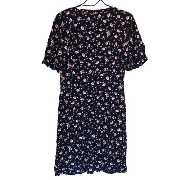 Dip Navy with Pink Floral Print Ruffle Sleeve Shift T-Shirt Dress Size Medium - Picture 3 of 9